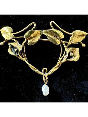Antique Art Nouveau Seed Pearl Gold Filled Sash Pin Brooch Vine Wreath